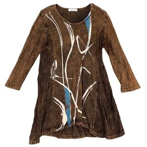 Jess & Jane Brown Mineral Wash Abstract Graphic Tunic Top Small Made in USA